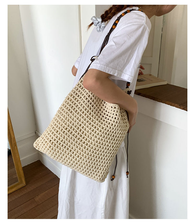 Summer woven beaded single-shoulder bag for women, large capacity, retro and fashionable, hollowed-out casual vacation style underarm crossbody bag undefined