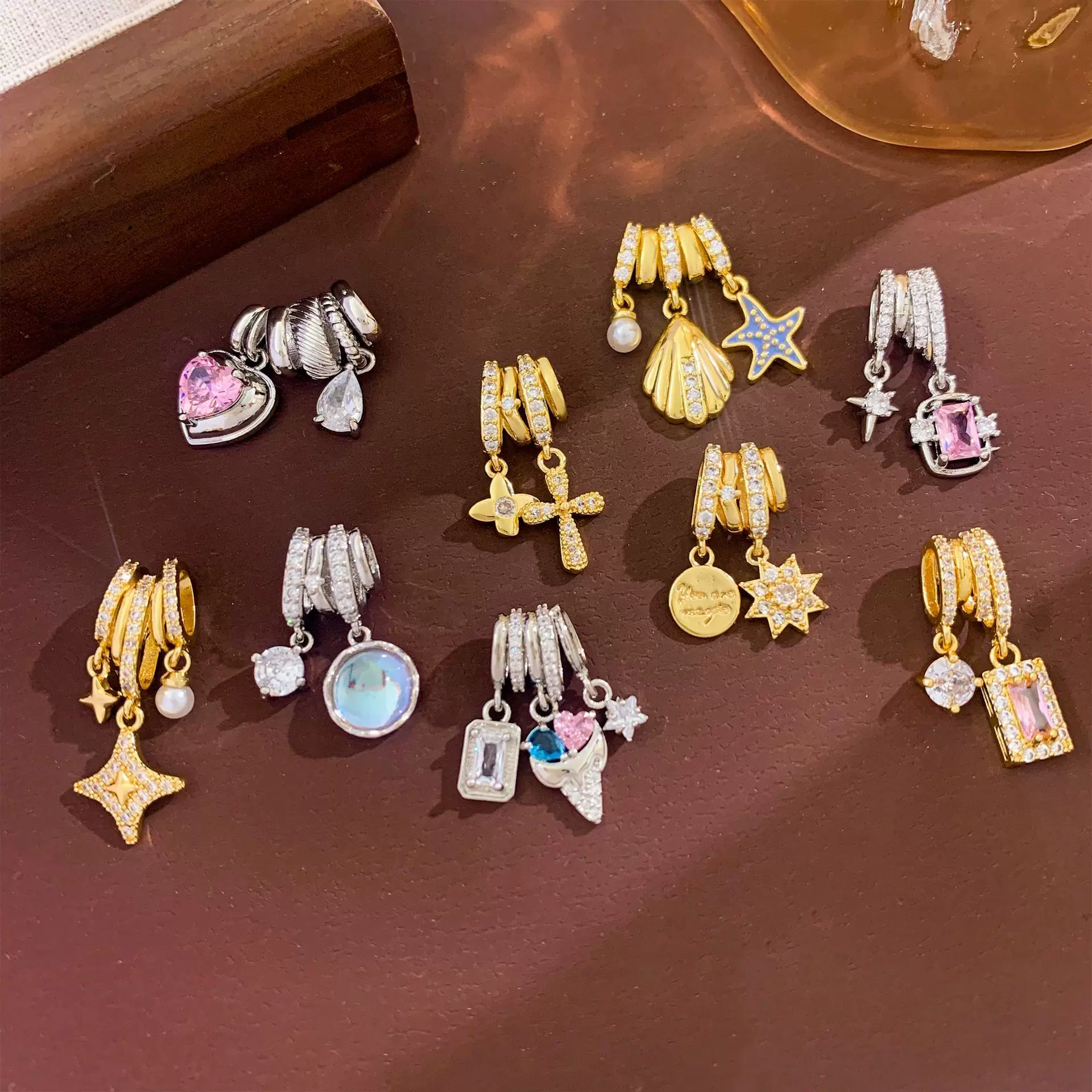 吊坠方块爱心微镶锆石DIY饰品配件小众设计感甜酷ins风高级感配饰