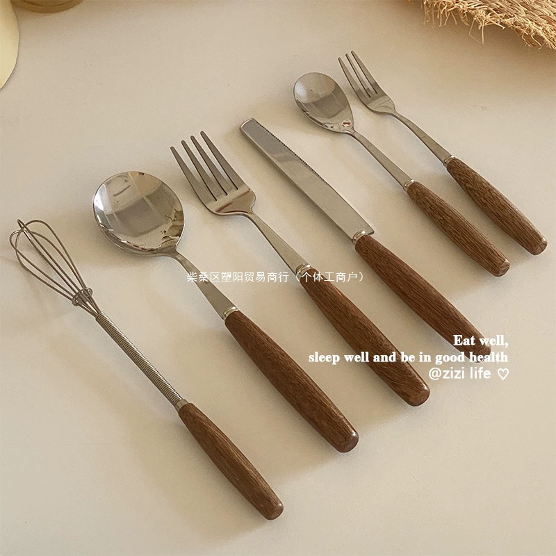 Нержавеющая сталь стиль ножи вилка ложка дикие ручки ритуал комбинации простоты с деревянной посудой набор