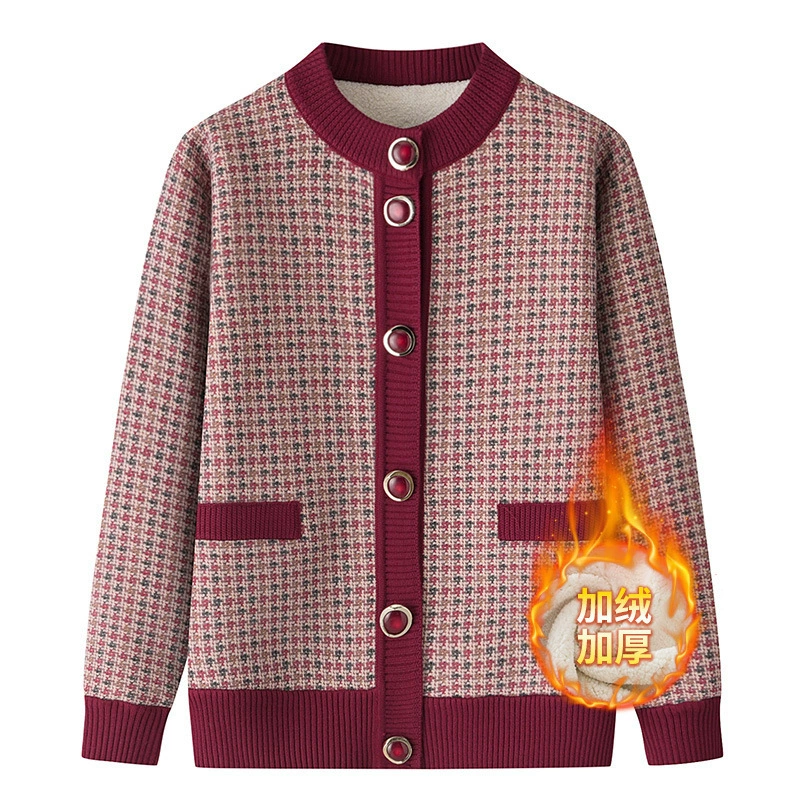 Среднего и пожилого возраста свитер куртка для мамы для мамы осенью и зимой плюс бархатная одежда 70 лет 80 бабушка кардиган куртка