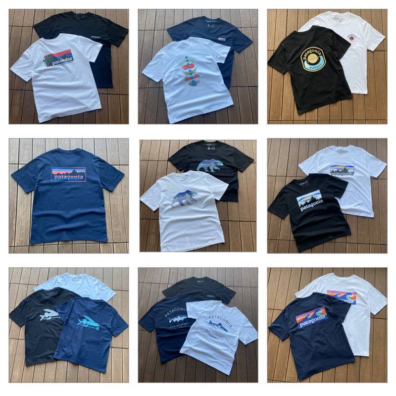 Cross-Border Multi-Style Export Pata Patagonia Short-Sleeved P-6 Mountain Range Logo Printed Flap Pocket Pants Couple T-Shirt