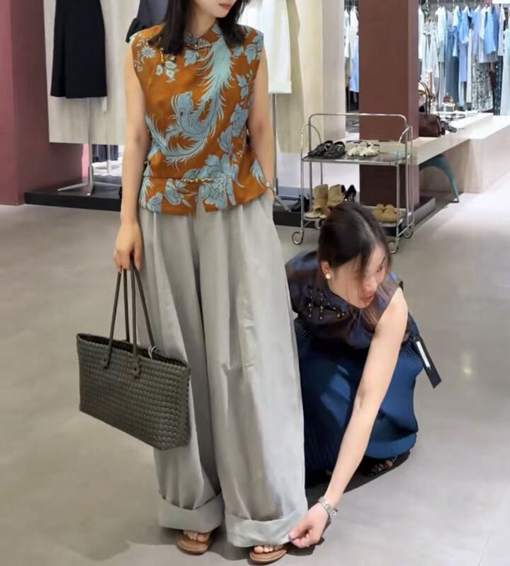 25897新大爱美依缘2025新款无袖印花新中式上衣休闲阔腿裤时尚女|undefined