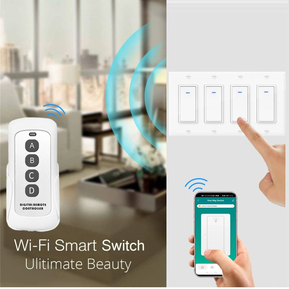 WIFI умный настенный выключатель, модель для внешней торговли, стандарт США, 4-полосный, голосовое управление, управление через мобильное приложение и удалённо