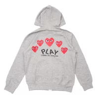Модный бренд в японском стиле PLAY Little Red Heart Behind Multi-Heart Мужская и женская повседневная толстовка с капюшоном на молнии Серый свитер для пар