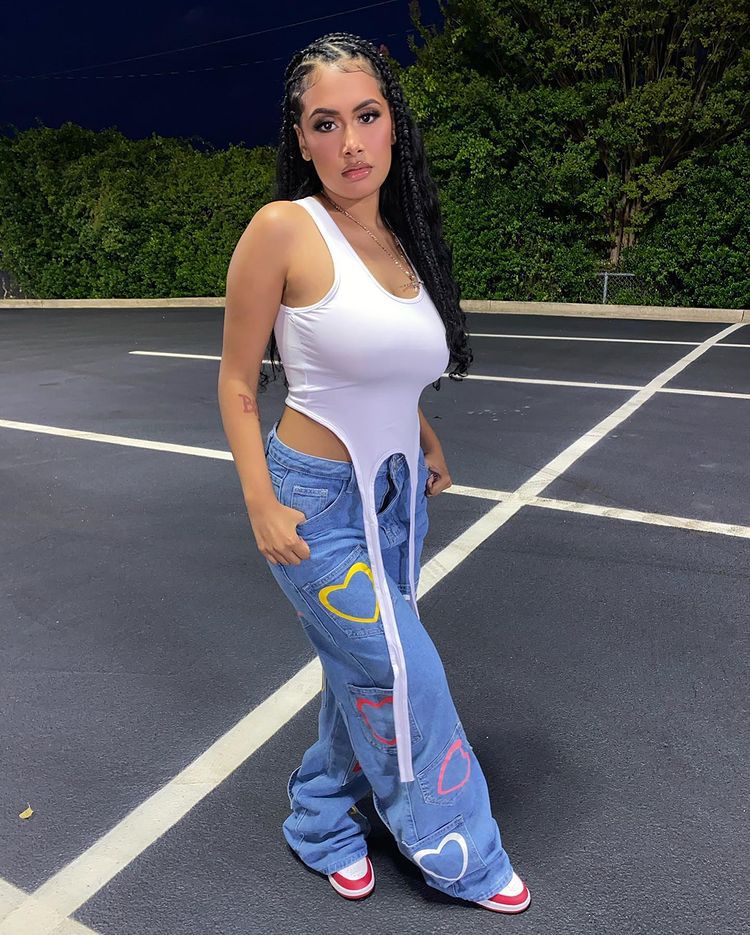 أزياء متعددة جيب اللون طباعة الجينز متوهج سروال Womenpicture4