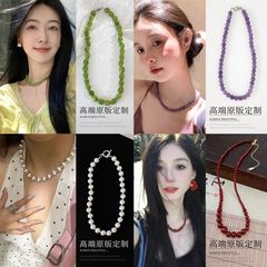 ドーパミンフレッシュカラービーズネックレスライトラグジュアリーハイエンド鎖骨チェーン夏の甘いデザインネックレス女性用