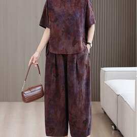 夏季新中式中老年妈妈装夏季品牌香云纱两件套宽松真丝高端套装女