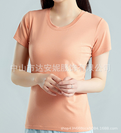 专业生产抗菌短袖t恤女装夏季宽松上衣女打底衫休闲圆领纯色棉短