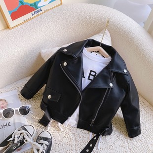 Children's Coat 2025 Autumn New Girls' Motorcycle Short Leather Jacket for Boys and Girls Foreign Trade Fashion Leather Clothes for Hair