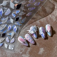 Tomoni embossed nail sticker hot back glue cute 5D nail sticker angel wings nail accessory wholesale