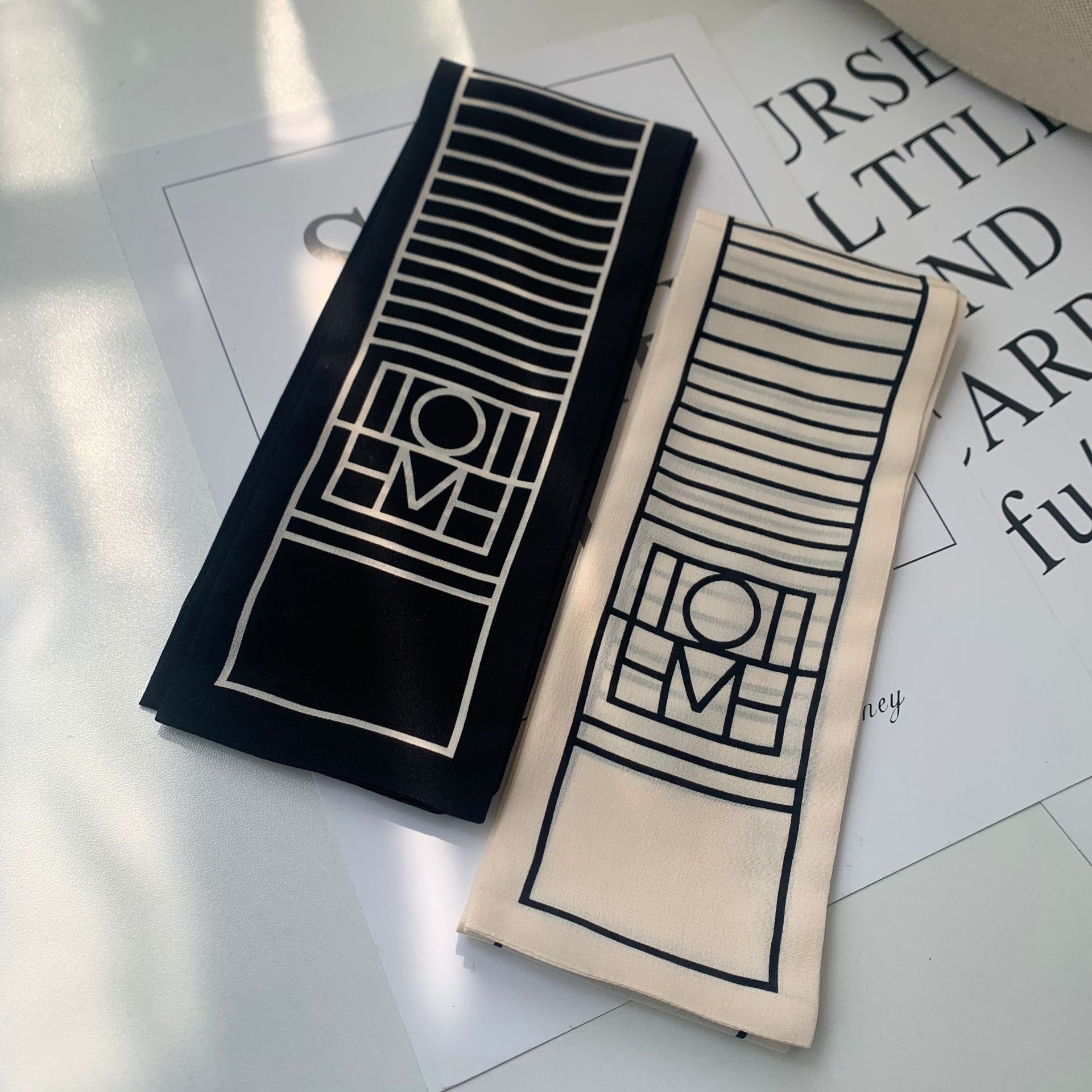 Linee semplici, stile minimalista nordico, nastro di seta versatile, piccola sciarpa, tracolla lunga multifunzionale per borsa_voghion.com