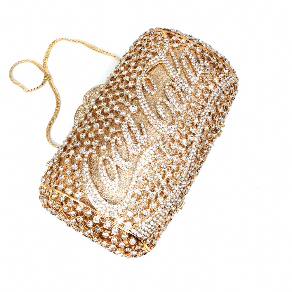 * letras huecas con diamantes bolsas de cena vestido de banquete bolsas de cristal de diamante llenas bolsas de mano bolsas de mujer Clutch Bag oro blanco