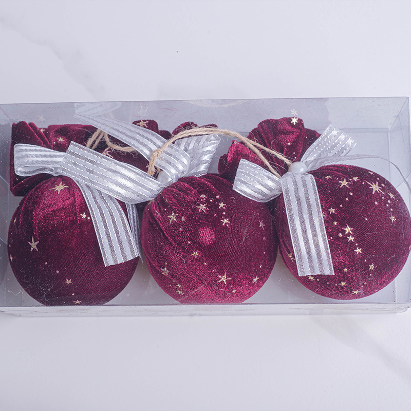 Joyas de Navidad personalizadas colgantes de árbol de Navidad 8cm conjunto de 3 terciopelo de oro envuelto en escena de Navidad bola colgante creativa