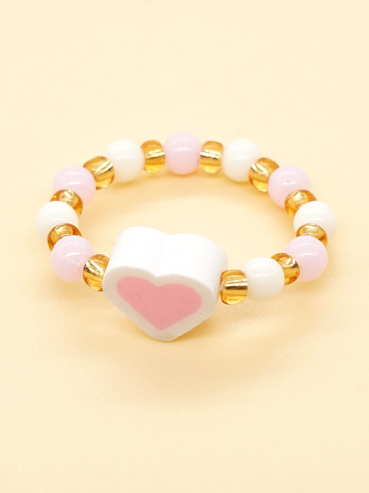 1 Piece Simple Style Heart Shape Beaded Soft Clay Patchwork Unisex Rings display picture 5