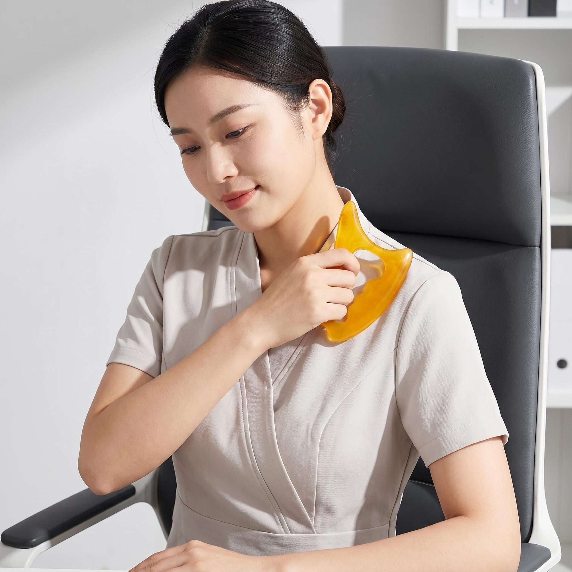 Large Resin Gua Sha Massage Board Body Relaxation Fascia Knife Meridian Brush Tool in use