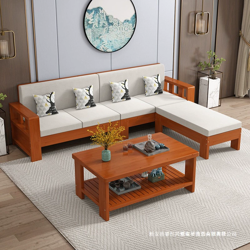 Технологичная ткань, диван из цельного дерева, простой размер для гостиной, новый китайский стиль, экономичный дом для трех человек