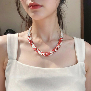 New Magnetic Buckle Necklace Woven Silk Scarf Women's Summer Long High-end Clavicle Chain Neck Belt Neck Lazy Decoration