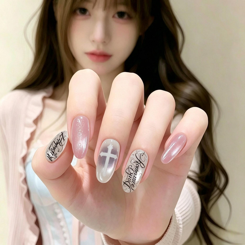 Sweet and cool Chrome Hearts cross almond-shaped nail art, retro gradient, personalized and fashionable cat-eye nail art, nail stickers Sweet and cool Chrome Hearts cross almond-shaped nail art, retro gradient, personalized and fashionable cat-eye nail art, nail stickers