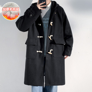 Winter Duffle Fur Coat Men's Mid-length Hooded Coat Loose Trendy Brand Japanese Style Vintage Lambskin Coat