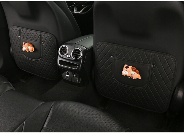 Cute Cartoon Car Seat Back Anti-Kick Pad for Ladies, Car Seat Back Anti-Dirt Pad with Storage Strap