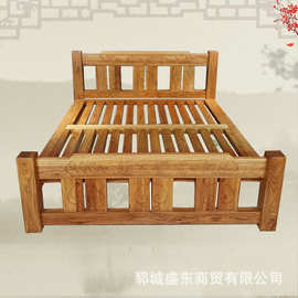 新中式老榆木床卧室单人双人床卯榫做旧复古风民宿大床禅意婚床