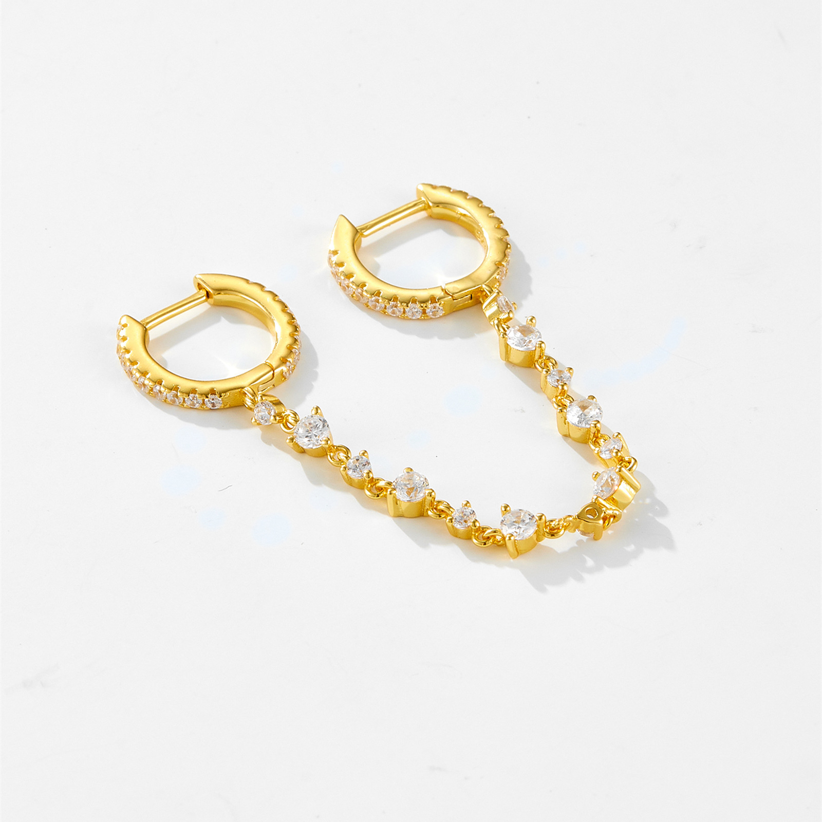 Zircon Inlay Material Earrings Classification 1 Piece 18K Gold Plated 925 Sterling Silver Zircon U Shape Round Earrings