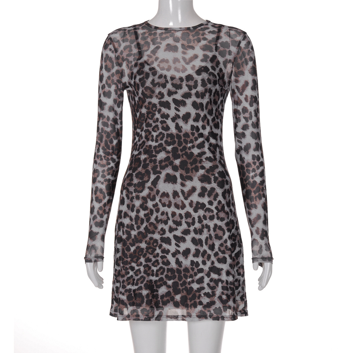 Women Autumn Personality Leopard Print Printed Mesh See through Dress 6 Women Autumn Personality Leopard Print Printed Mesh See through Dress