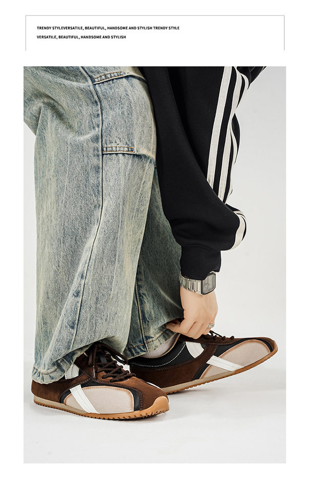 Giày sneaker nam , da tổng hợp phối lưới, đế cao 2,5 cm, buộc dây — Màu cà phê đậm chi tiết 11