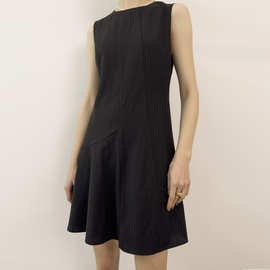 修身显瘦打底设计款女式羊毛无袖A字通勤优雅小黑裙连衣裙C25014