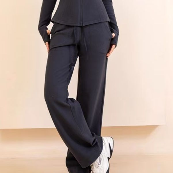 高级感运动服瑜伽服套装女秋冬季立领开衫高腰阔腿休闲裤两件套|undefined