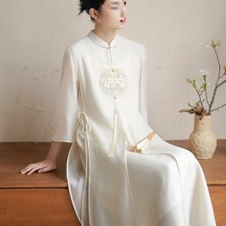 Qipao Dress for Photography, Summer New Chinese Style 2024 Tea Dress for Women, Embroidered Chinese Style, Zen-Inspired, Elegant and Ethereal