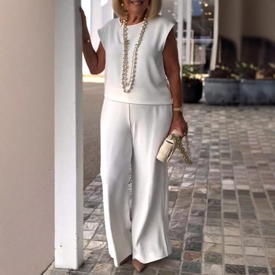 Spring and Summer 2025 New European and American Cross-border Independent Station Explosions Women's Solid Color Round Neck Sleeveless Top and Pants suit