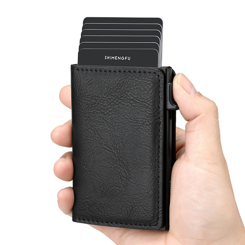 RFID anti-theft brush men's wallet foreign trade popular brake pop-up aluminum alloy card holder pickup case B08