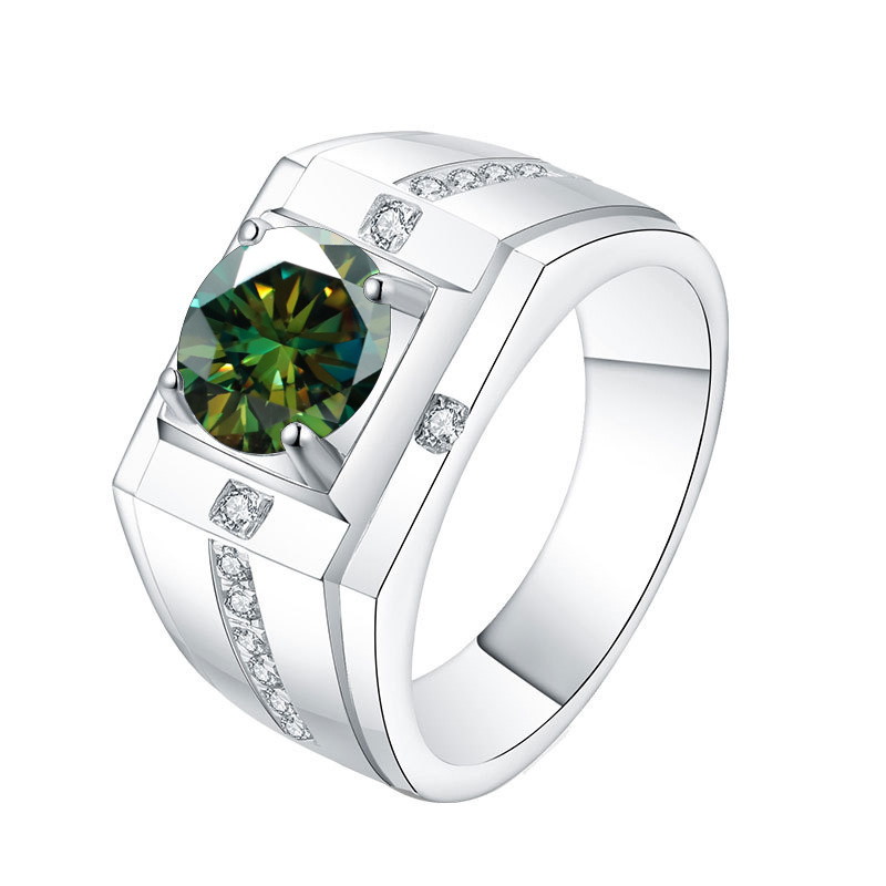 Anillo de plata esterlina al por mayor anillo de caballero de oro platino color de piedra de mozanita un quilate ajustable anillo de boda S925