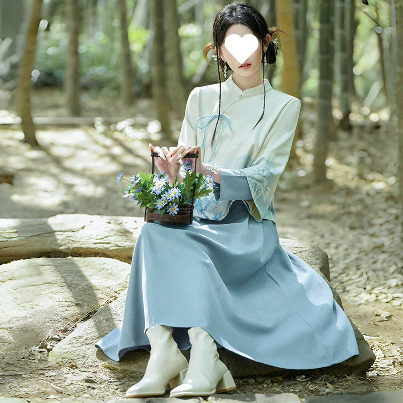 Новый костюм Тан в китайском стиле в стиле ретро с китайскими элементами, улучшенная униформа магазина Hanfu Cheongsam, топ для чайного искусства, комплект чайного костюма.