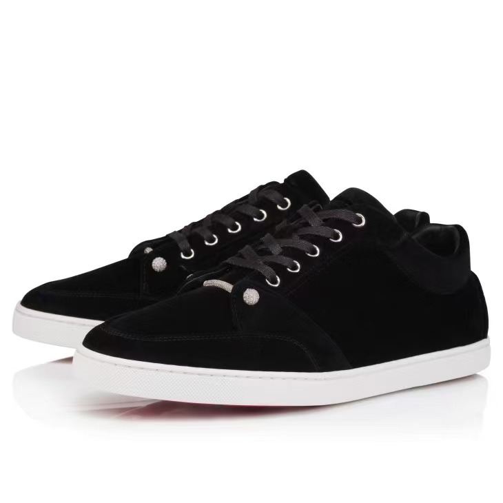 Christian Louboutin Chambelisneak Pin Strass Velvet Low Sneakers Black