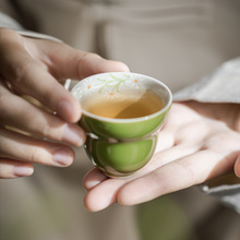 泥人述 苹果绿手绘小雏菊葫芦杯 功夫茶具品茗杯釉下彩陶瓷小茶杯