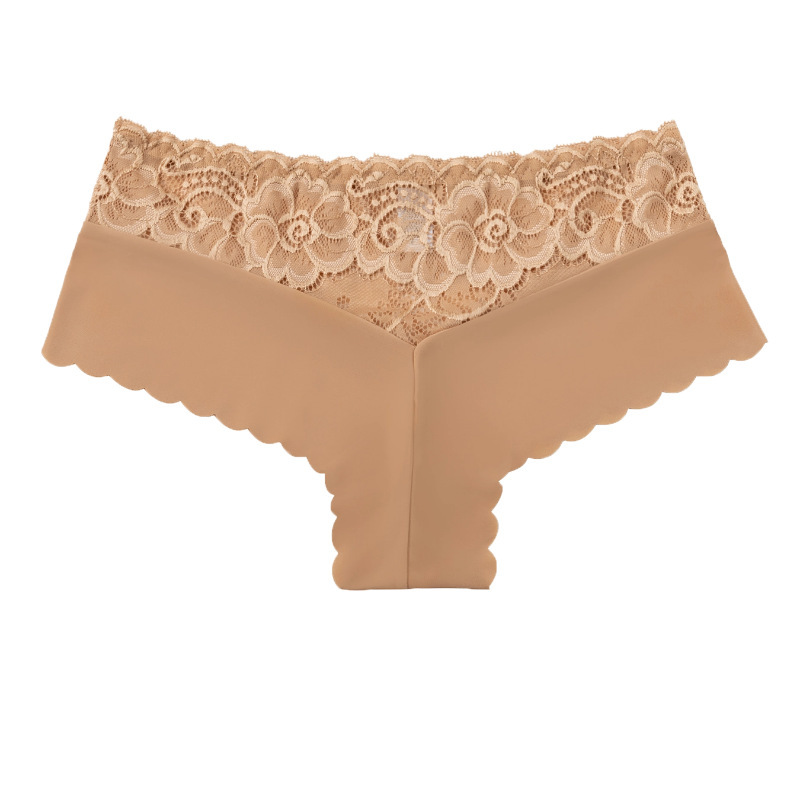 Women's sexy lace trimmed breathable ice silk boxer shorts|undefined