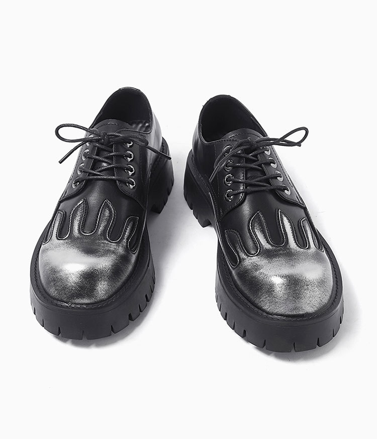 Unique Flame Design Thick Sole Trendy 2024 New Worn out Colored Casual Big Head Leather Shoes 9520-X_voghion.com