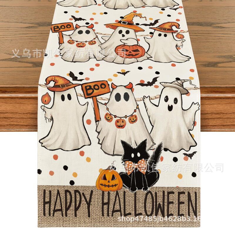 新型国境を越えたハロウィーンテーブル旗カボチャテーブル旗テーブル装飾亜麻材質メーカー直販|undefined