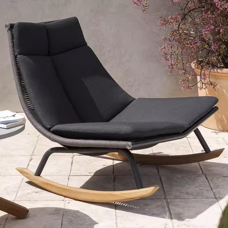 Silla de mimbre, mecedora europea y americana, silla de ocio de ratán para el hogar de verano, sofá perezoso al aire libre, sillón reclinable combinado de tres piezas