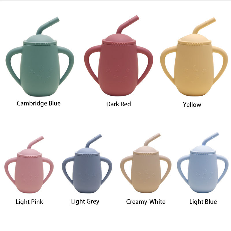 Bebé de silicona entrenamiento sippy taza con tapa y paja