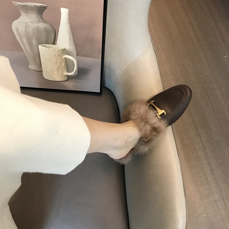 Scarpe in cotone a mezzo supporto in pelliccia di coniglio in moda pantofole in pelle con fibbia in metallo capispalla da donna scarpe in pelliccia Muller inverno Baotou_voghion.com