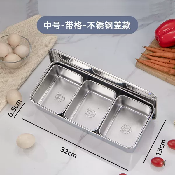 Steel lid [304 extra thick] three compartments + 3 spoons