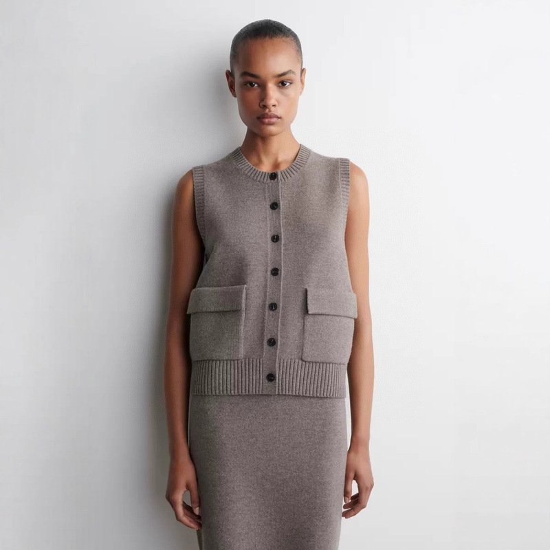Cos Style Women's Clothing Mall Same Style Standard Button Vest Moor Gray 2025 Autum New Knitwear for Women