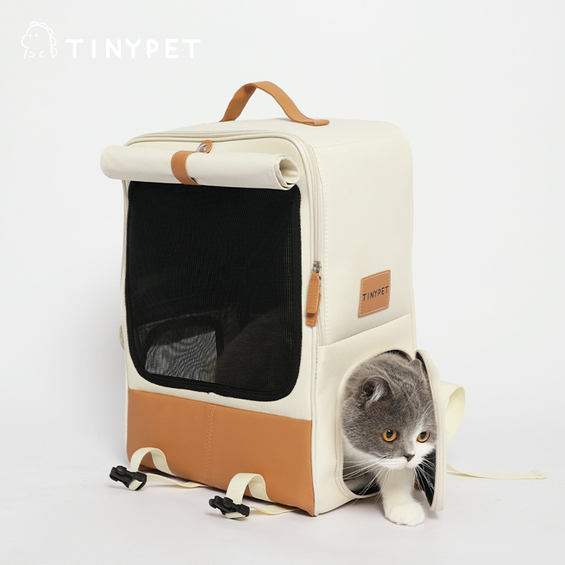 Tinypet小芥 榛果拿铁猫包宠物双肩背包帆布透气手拎宠物包太空舱