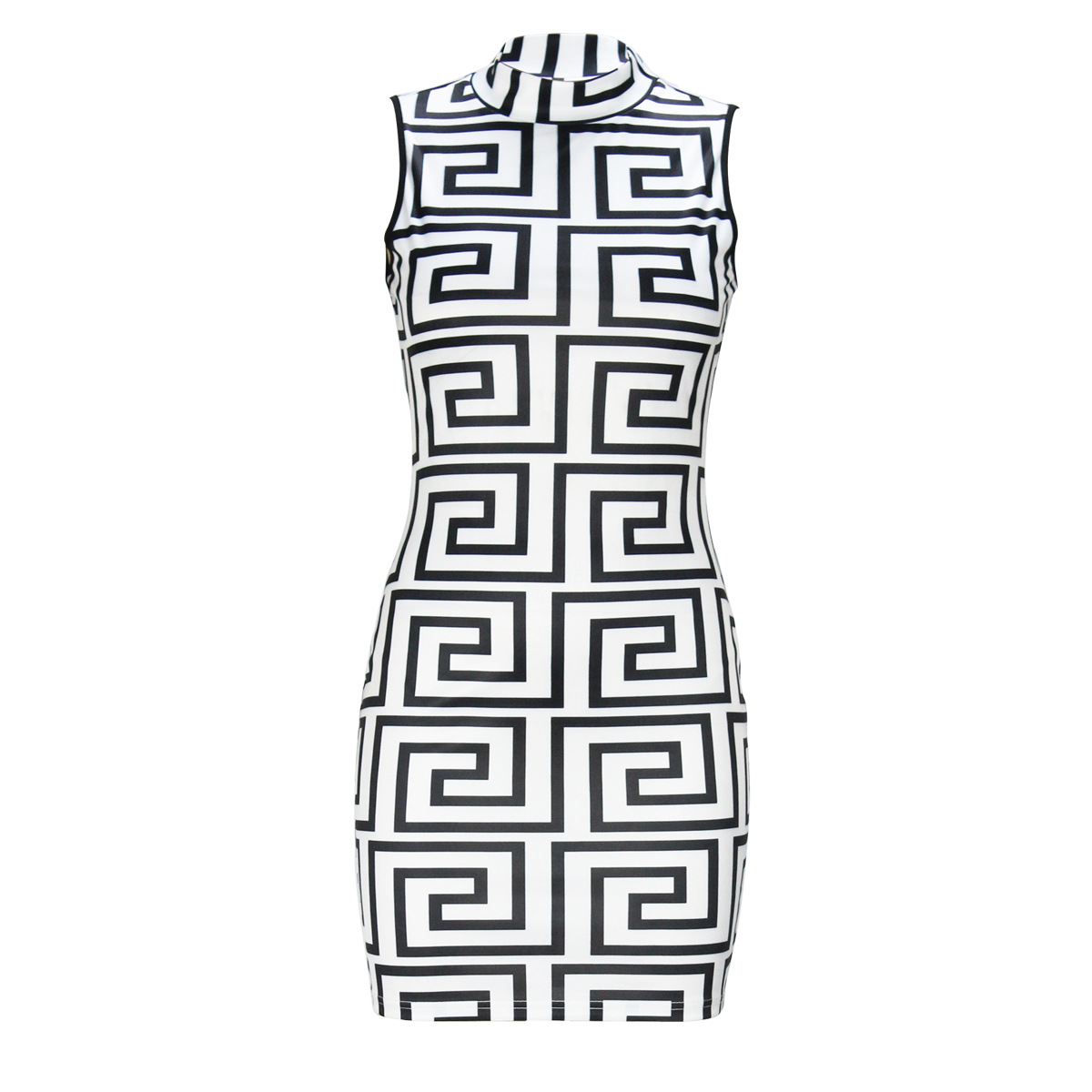 Pattern Floral Print Suit Skirt Sleeveless Turtleneck Dress Short Top Two-Piece Set
