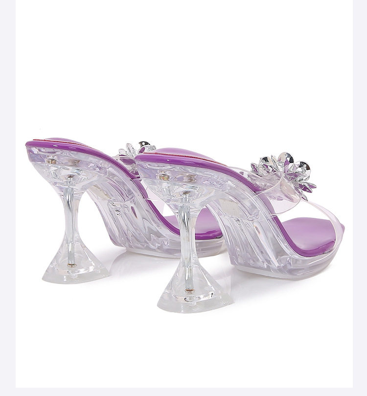 Sandal nữ quai ngang trong suốt gót ly pha lê, gót 6–8 cm — Vàng Sâm Banh, màu tím chi tiết 18