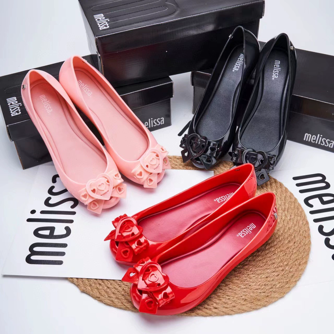 Новые женские туфли-желе Meli*sa 2024 с бантом-сердечком, увеличивающие рост, мокасины, в стиле Chanel.