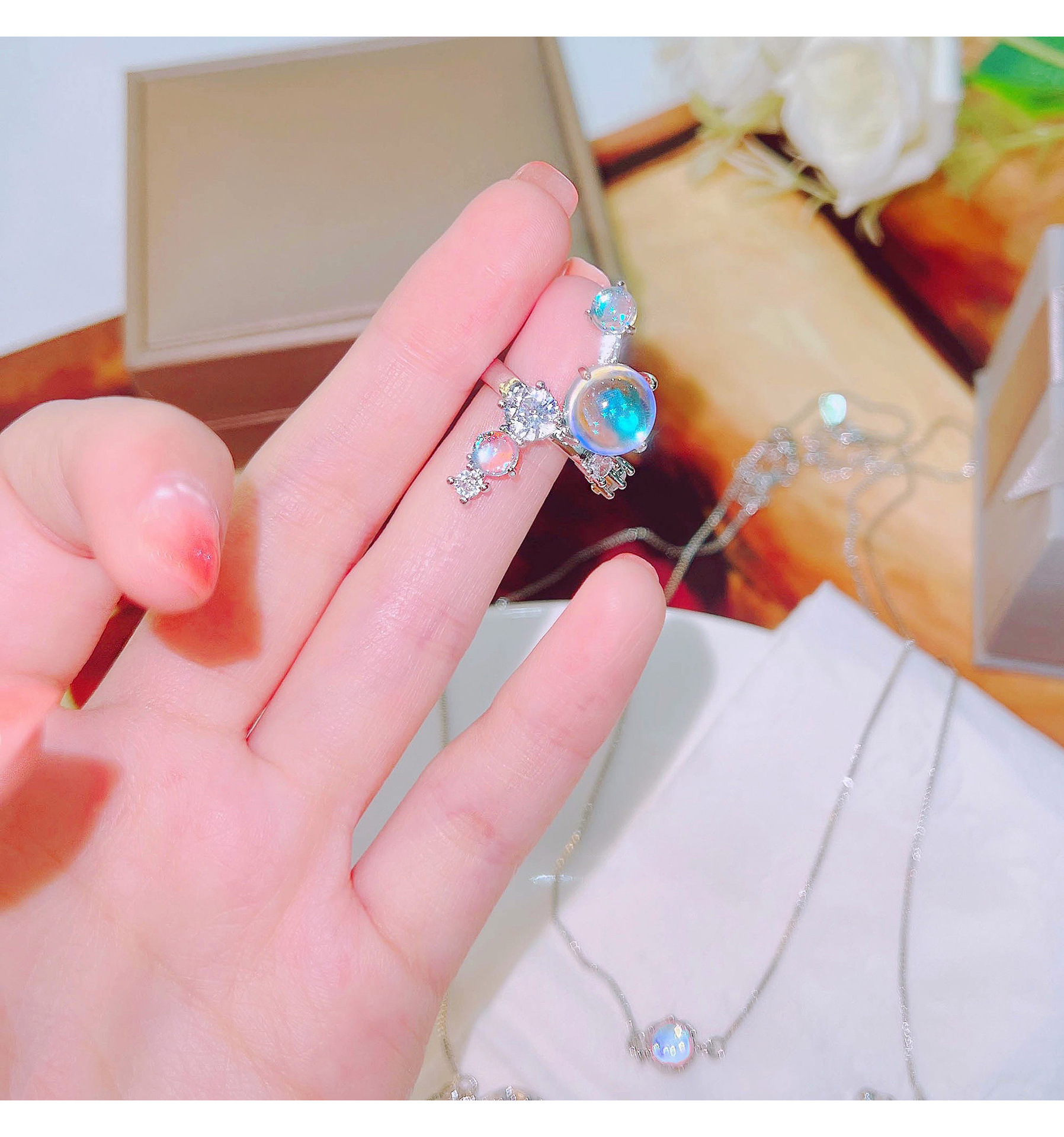 Moonstone Inlay Material Rings Classification Wholesale Jewelry Elegant Romantic Geometric Copper Moonstone Plating Rings